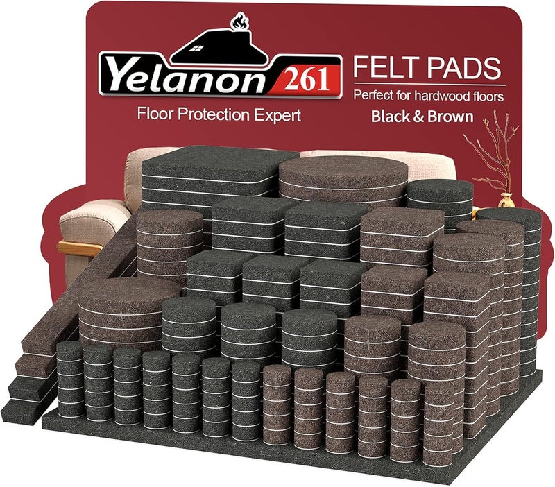 Yelanon Felt Furniture Pads for Hardwood Floors -261 Pcs Premium Floor Protectors for Furniture, Felt Pads for Chair Legs, Black & Brown - Image 1